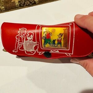Vintage Red Eyeglass Case with Pinocchio and Geppetto 6 inches from 1950s